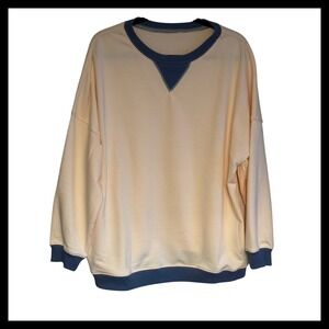 NWOT Peach Blue Trim V Neck Sweatshirt Top Women's  Size L